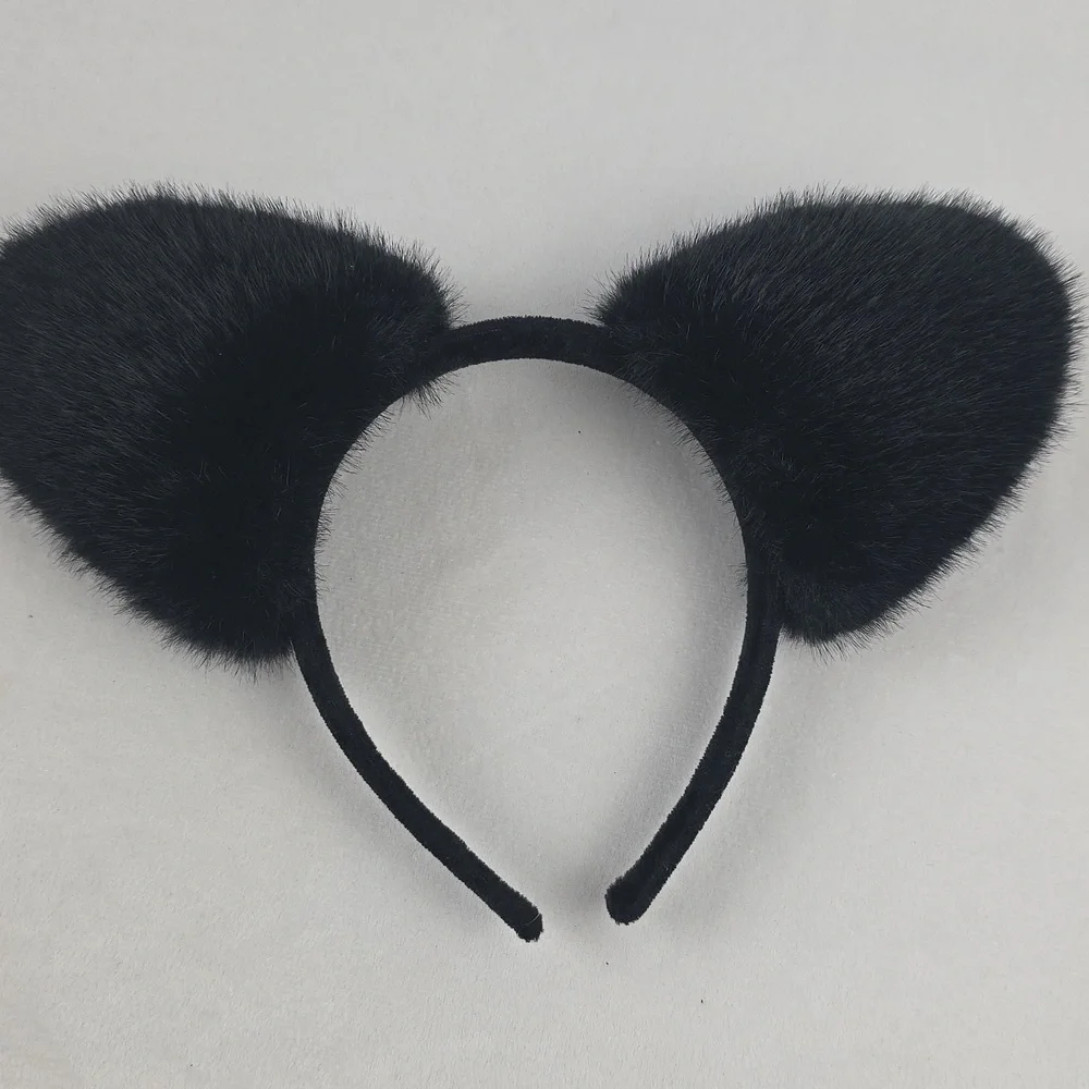 NWOT Black Fur And Leather‎ Cat Ear Headband Cosplay